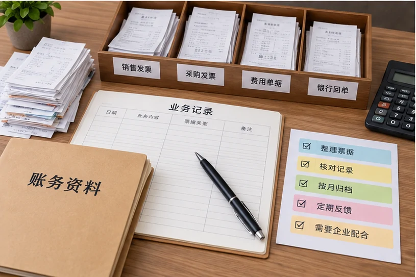 整理企业票据与日常账务资料的服务场景示意