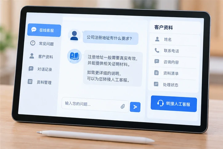 在线客服接待与咨询整理的服务场景示意