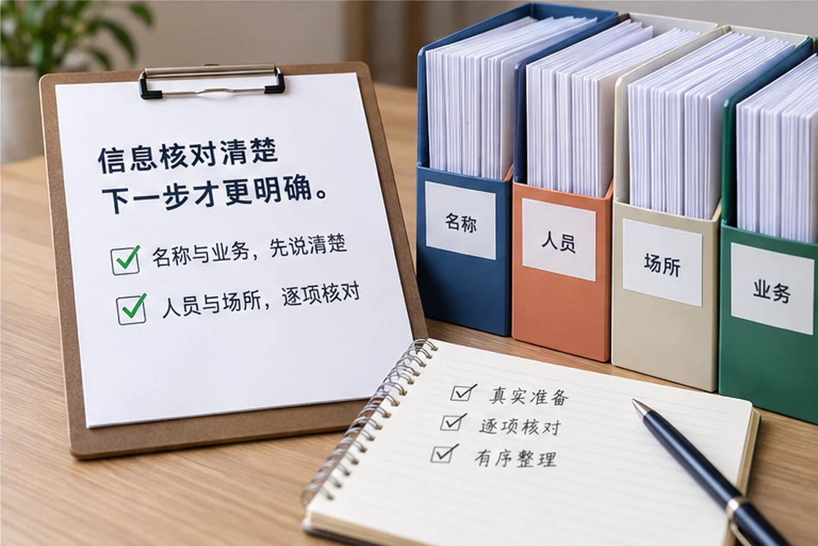 核对注册公司资料与办理事项的服务场景示意