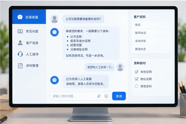 在线客服接待与咨询整理的服务场景示意