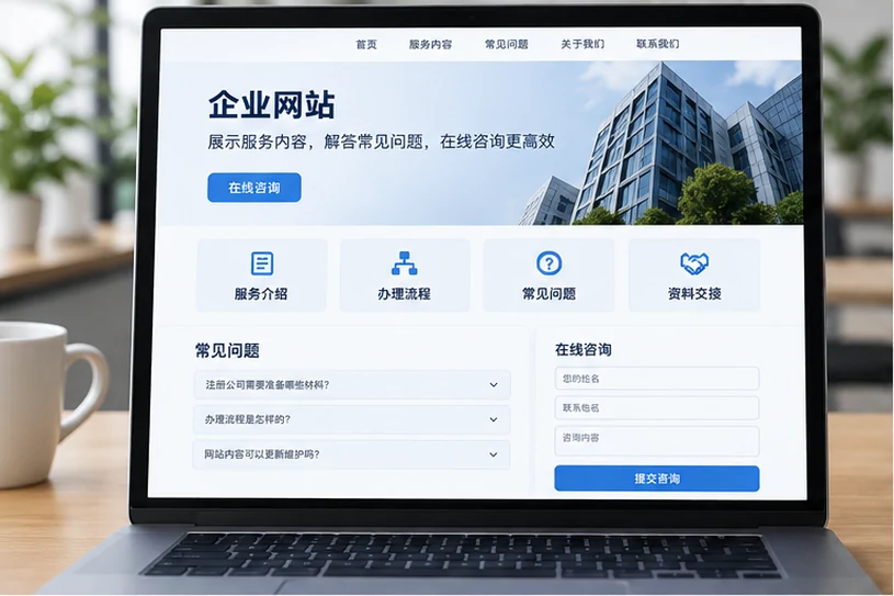企业网站展示业务与服务信息的场景示意
