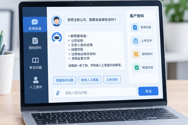 在线客服接待与咨询整理的服务场景示意
