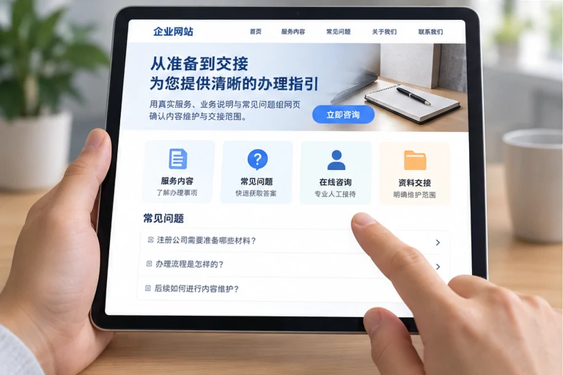 企业网站展示业务与服务信息的场景示意