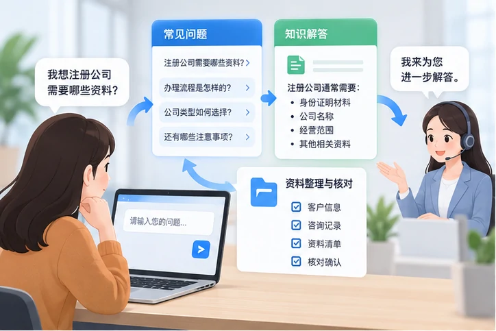 在线客服接待与咨询整理的服务场景示意
