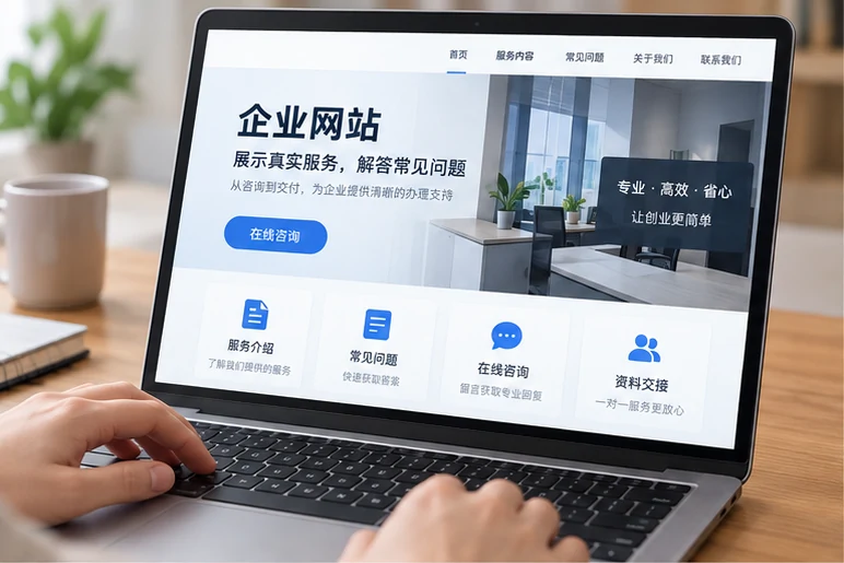 企业网站展示业务与服务信息的场景示意