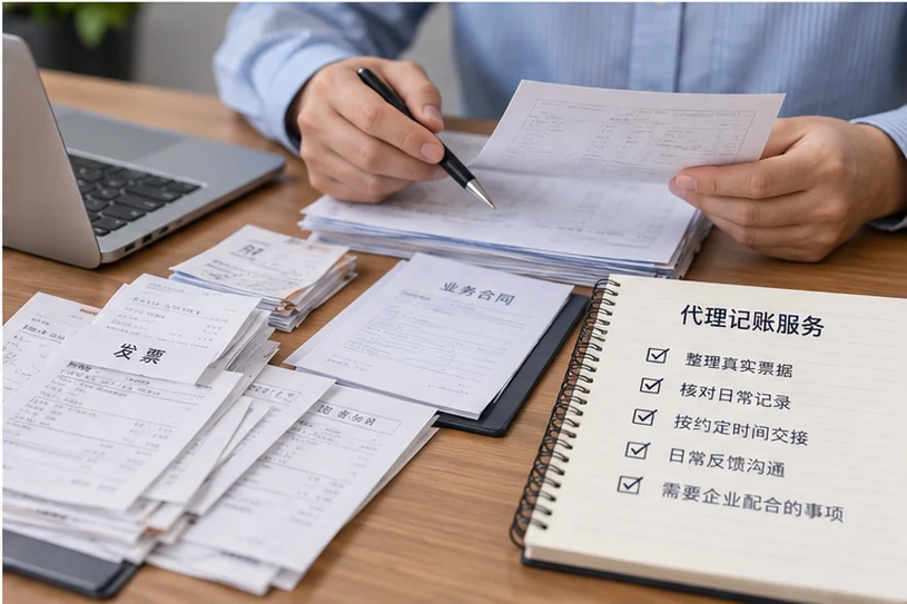 整理企业票据与日常账务资料的服务场景示意