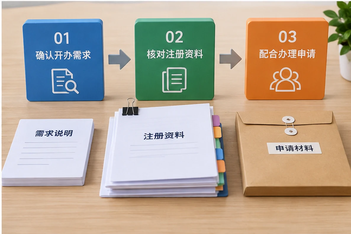 核对注册公司资料与办理事项的服务场景示意