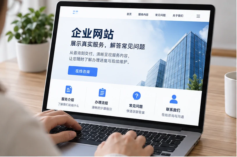 企业网站展示业务与服务信息的场景示意