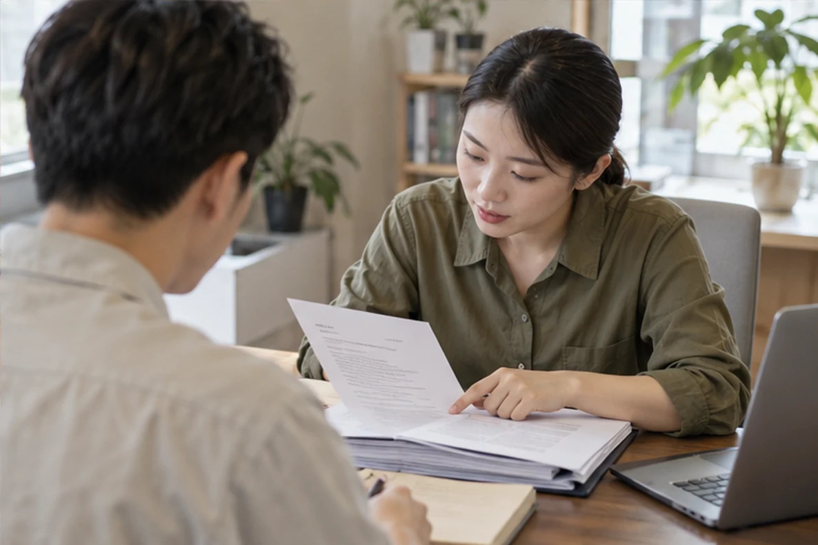 核对注册公司资料与办理事项的服务场景示意