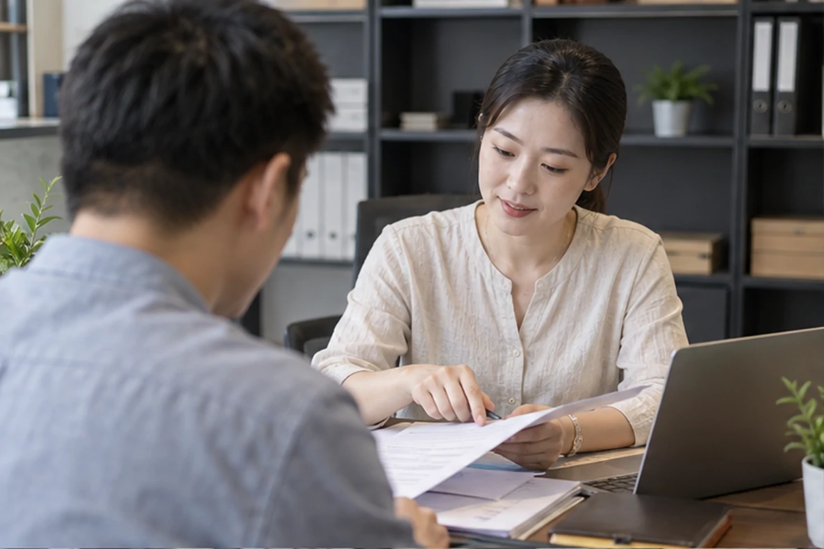 核对注册公司资料与办理事项的服务场景示意