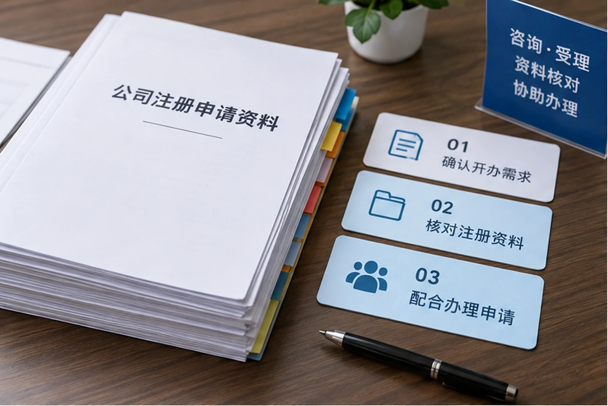 核对注册公司资料与办理事项的服务场景示意