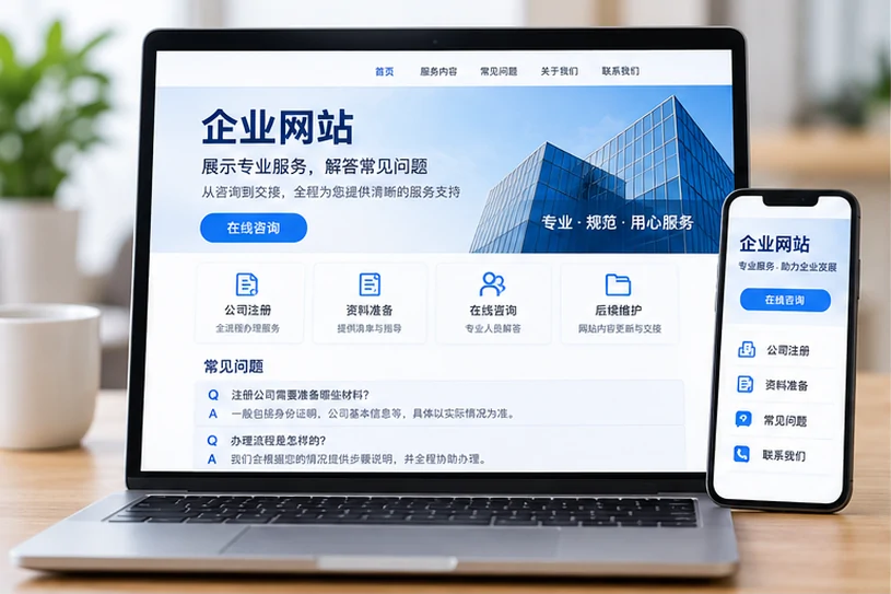 企业网站展示业务与服务信息的场景示意