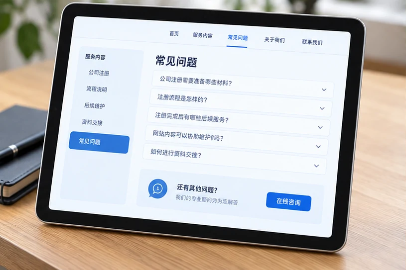 企业网站展示业务与服务信息的场景示意