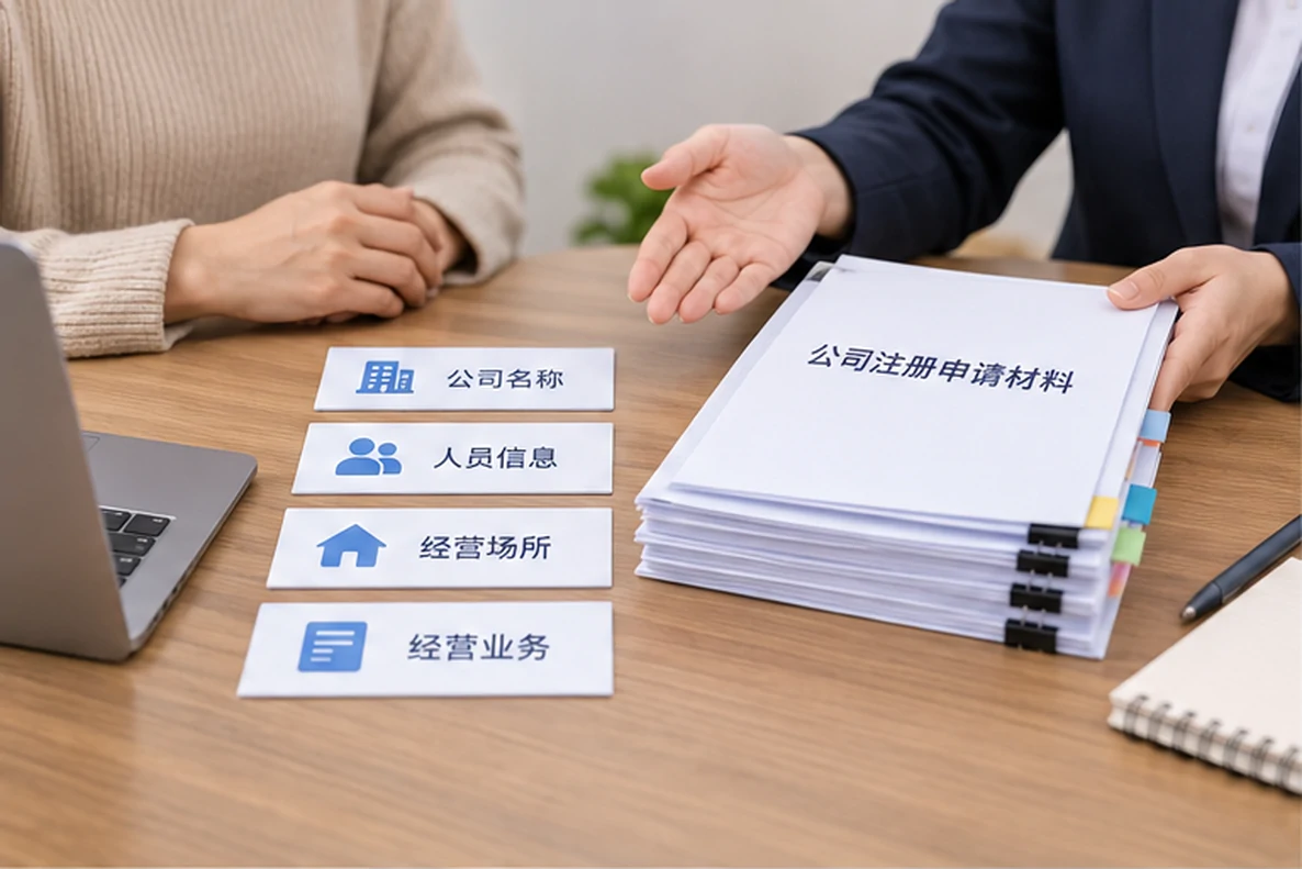 核对注册公司资料与办理事项的服务场景示意