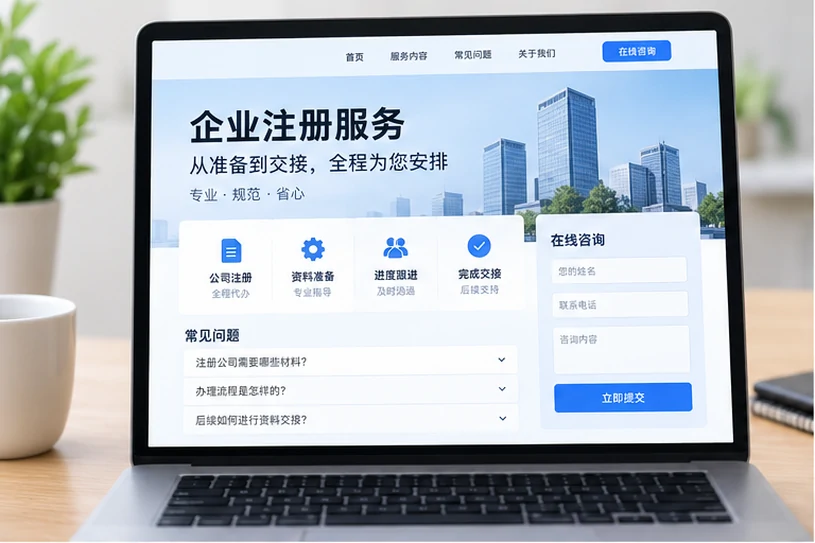 企业网站展示业务与服务信息的场景示意