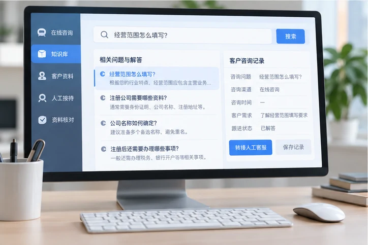 在线客服接待与咨询整理的服务场景示意