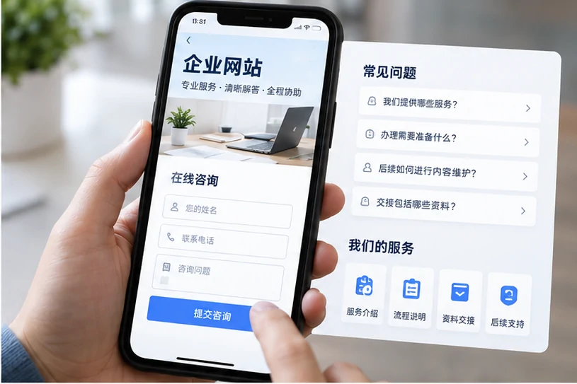 企业网站展示业务与服务信息的场景示意