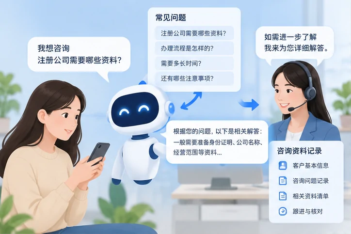 在线客服接待与咨询整理的服务场景示意
