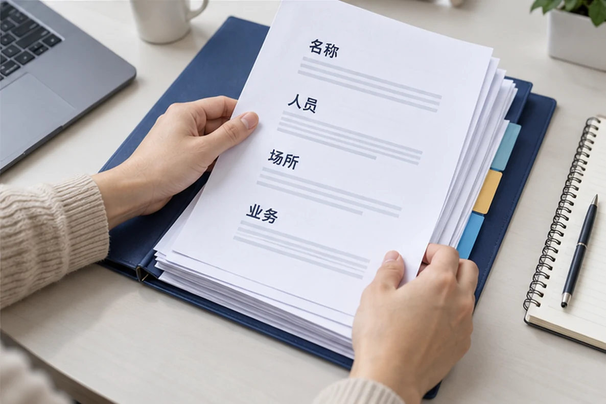 核对注册公司资料与办理事项的服务场景示意