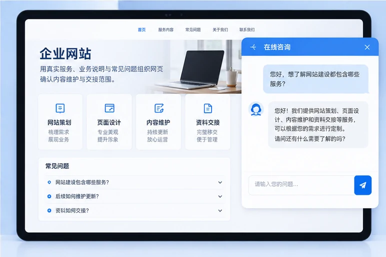 企业网站展示业务与服务信息的场景示意