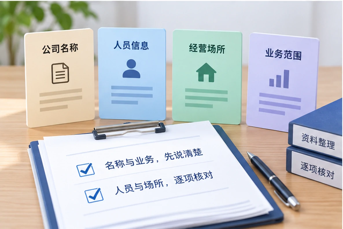 核对注册公司资料与办理事项的服务场景示意