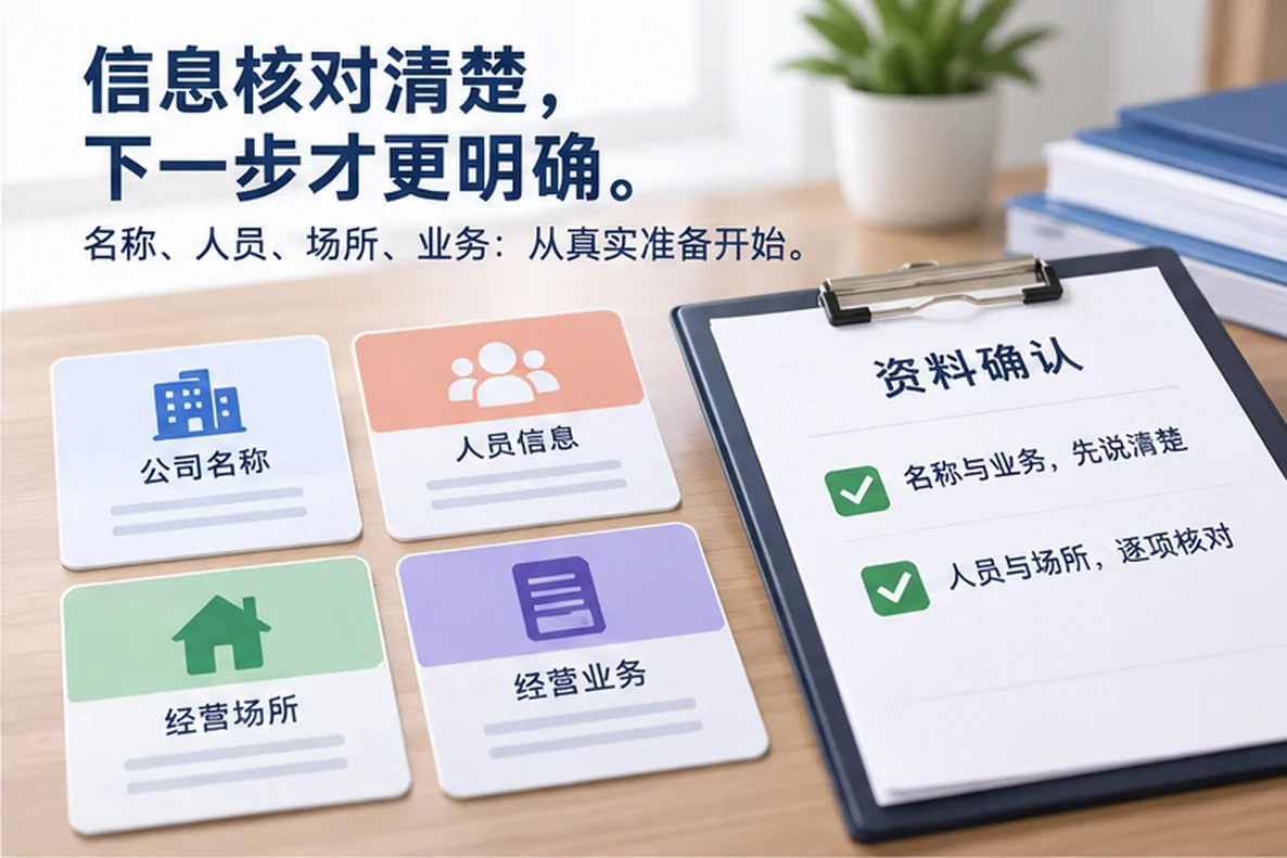 核对注册公司资料与办理事项的服务场景示意