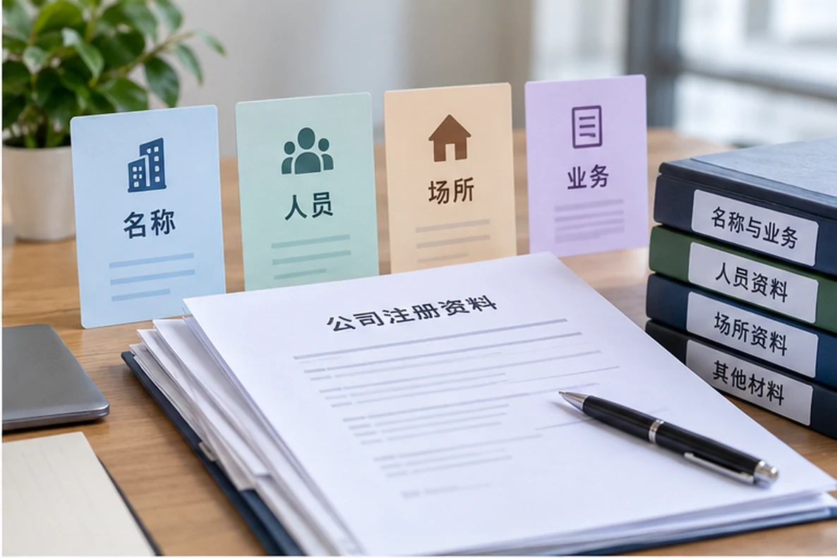 核对注册公司资料与办理事项的服务场景示意