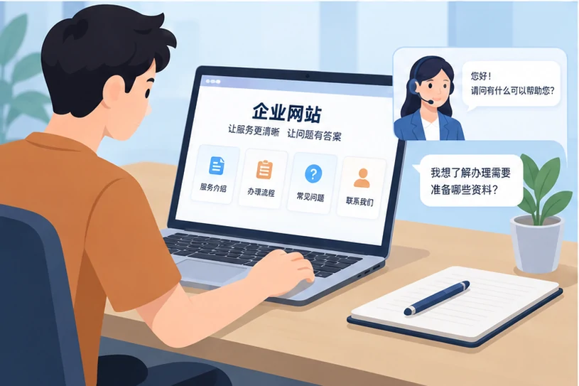 企业网站展示业务与服务信息的场景示意