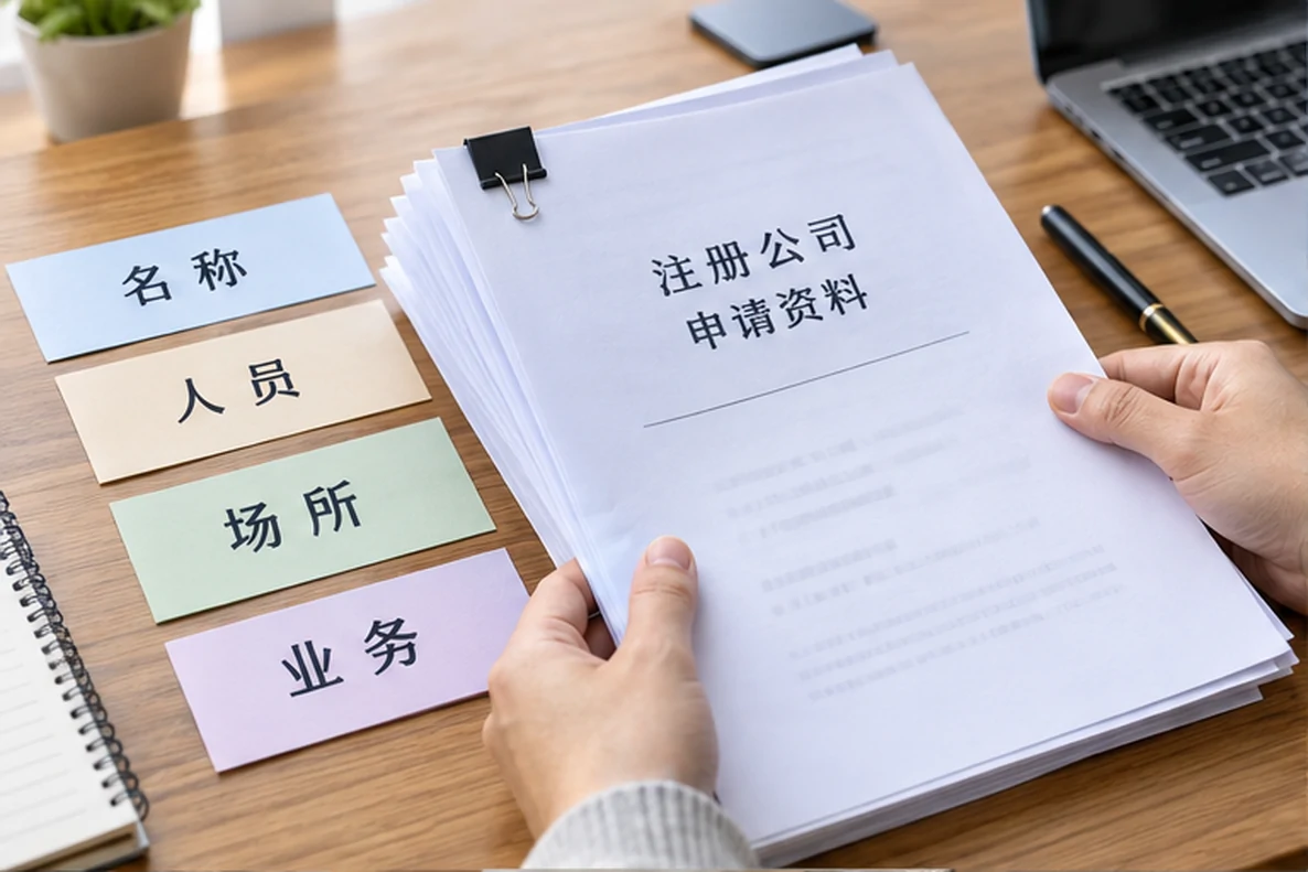 核对注册公司资料与办理事项的服务场景示意