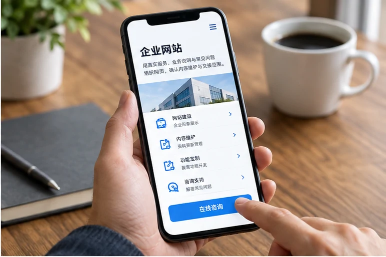 企业网站展示业务与服务信息的场景示意
