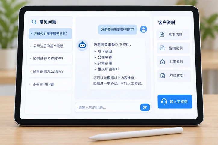 在线客服接待与咨询整理的服务场景示意