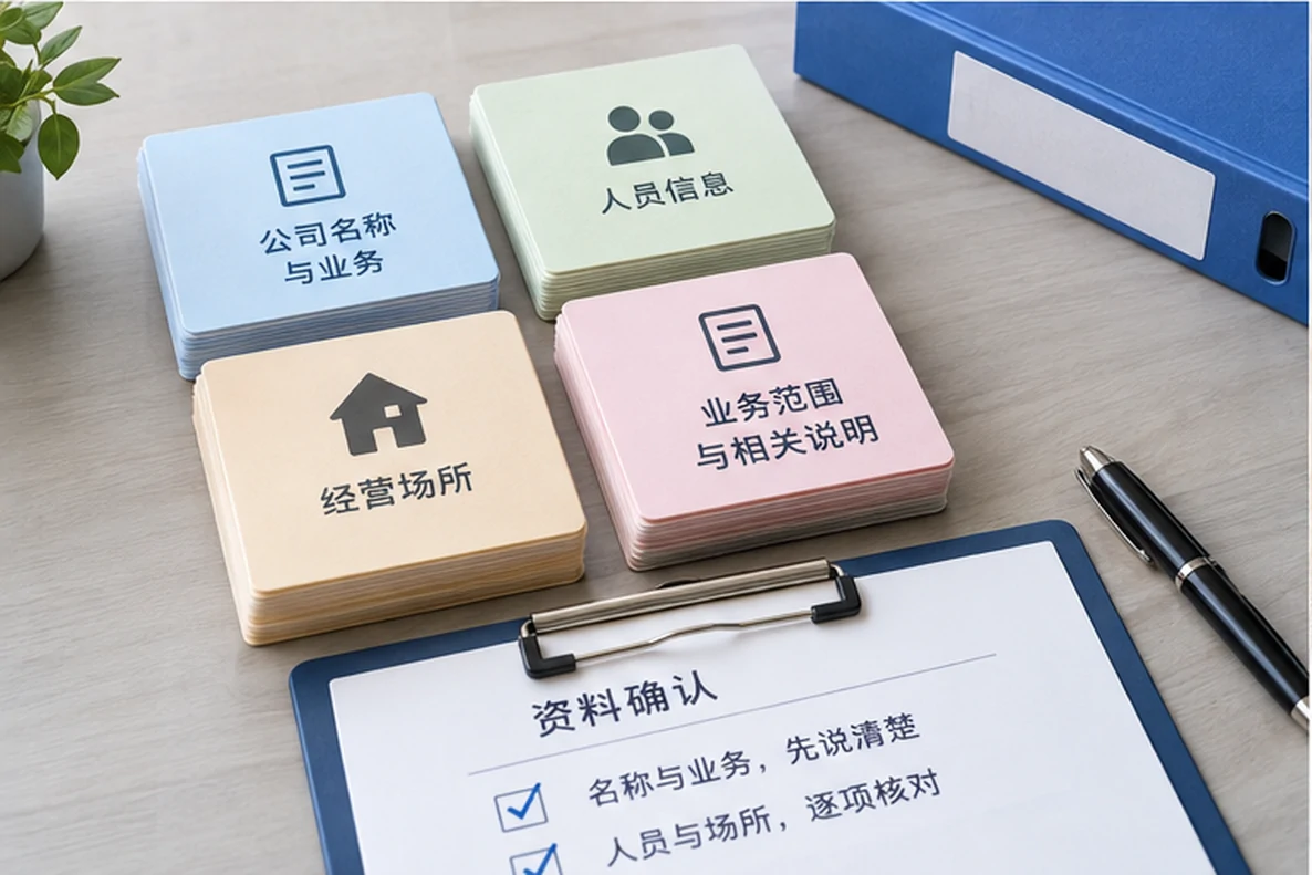 核对注册公司资料与办理事项的服务场景示意