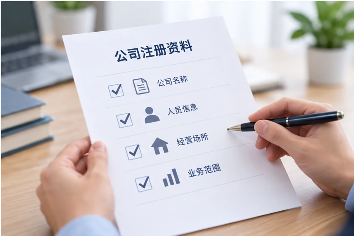 核对注册公司资料与办理事项的服务场景示意