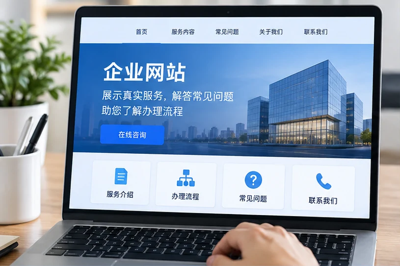 企业网站展示业务与服务信息的场景示意