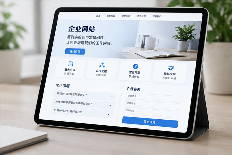 企业网站展示业务与服务信息的场景示意
