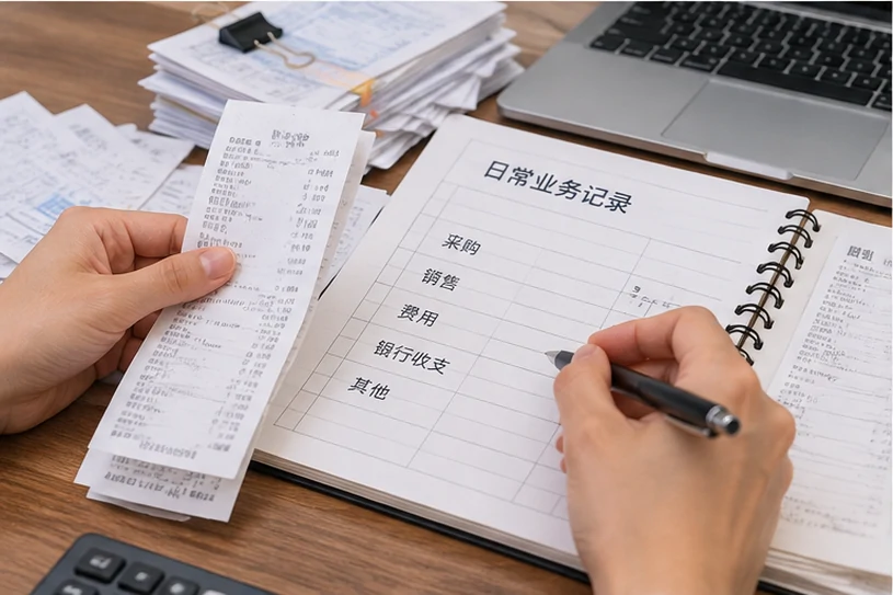 整理企业票据与日常账务资料的服务场景示意