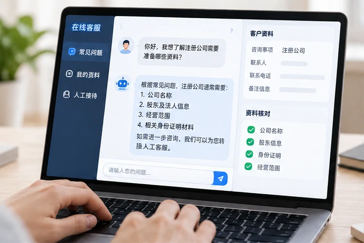 在线客服接待与咨询整理的服务场景示意