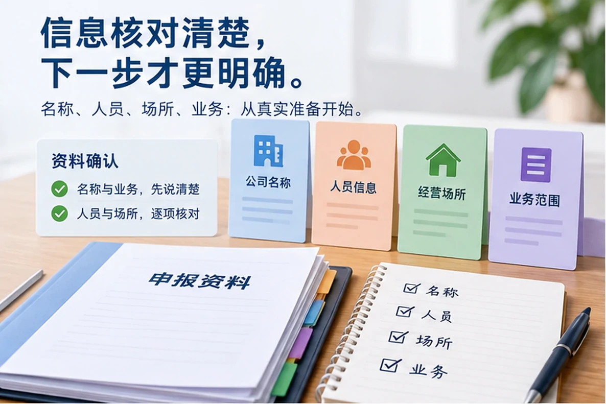 核对注册公司资料与办理事项的服务场景示意