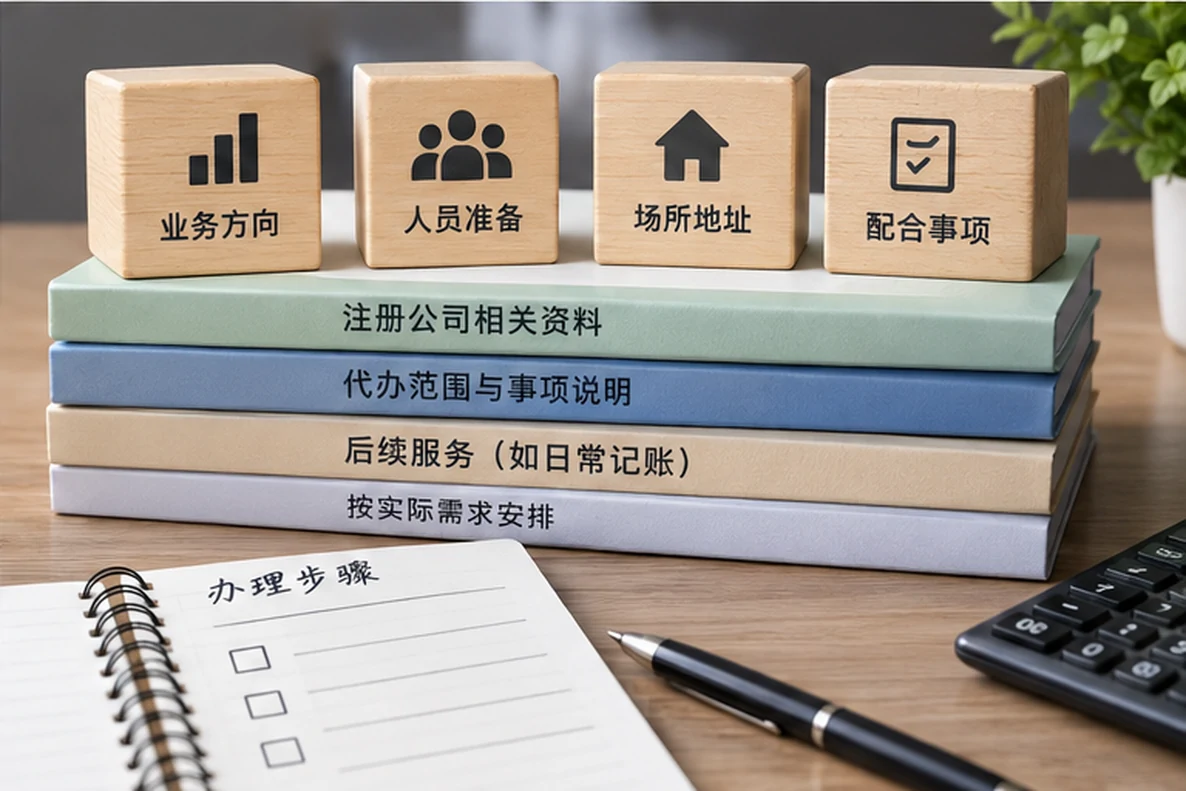 核对注册公司资料与办理事项的服务场景示意