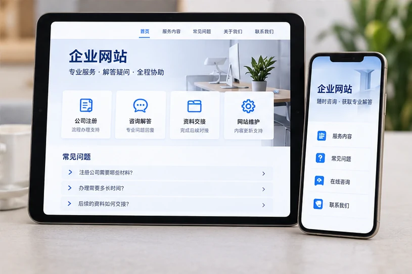企业网站展示业务与服务信息的场景示意