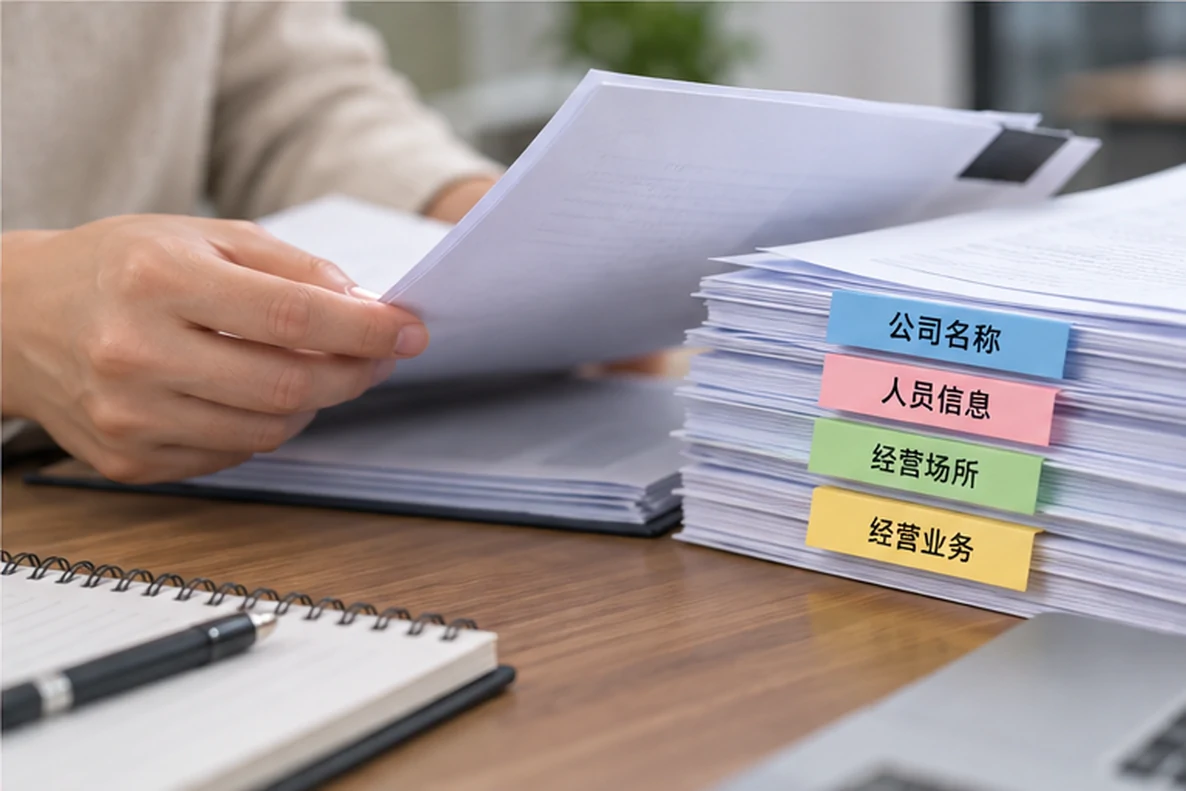 核对注册公司资料与办理事项的服务场景示意