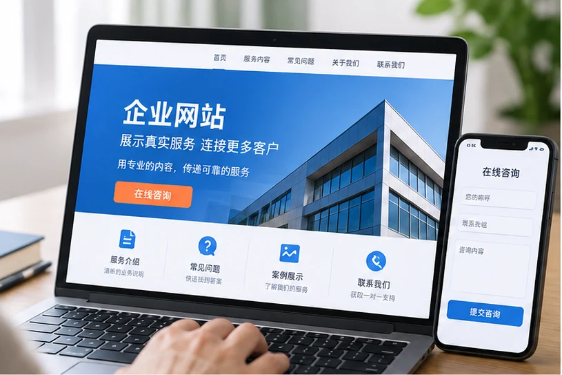 企业网站展示业务与服务信息的场景示意