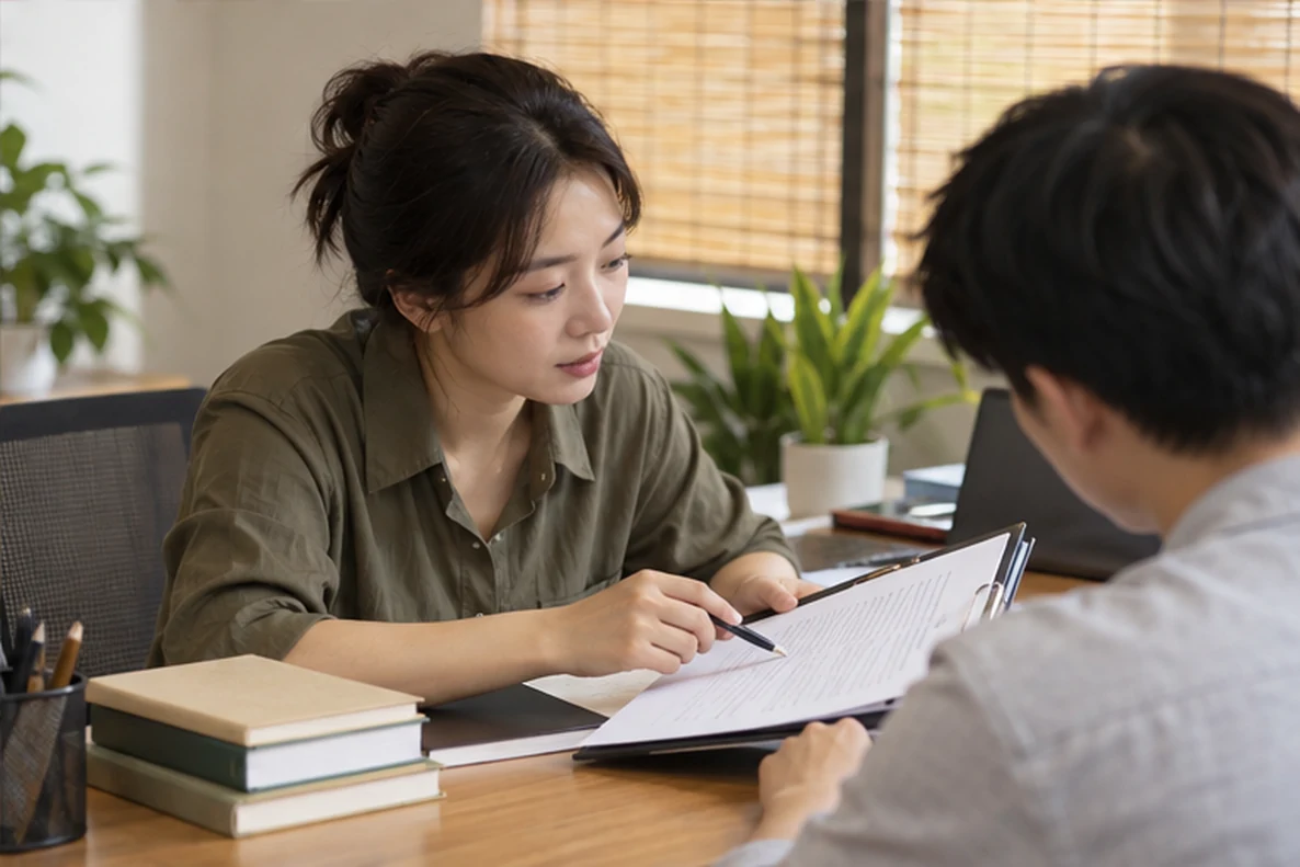 核对注册公司资料与办理事项的服务场景示意
