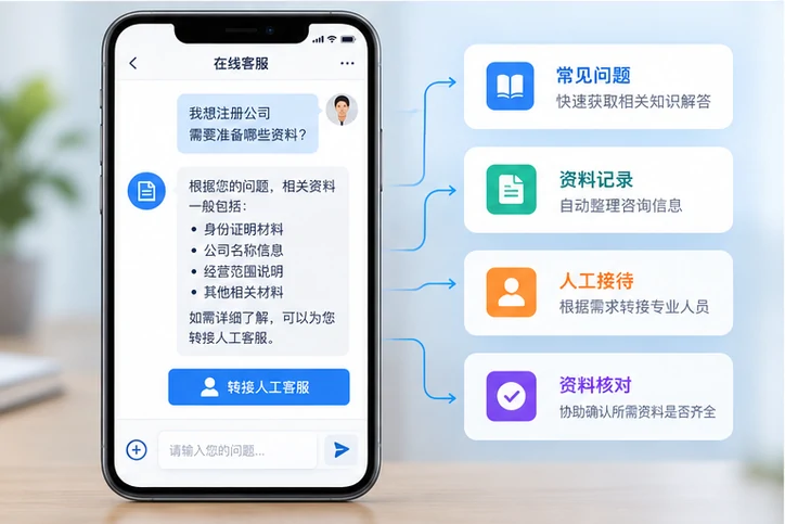 在线客服接待与咨询整理的服务场景示意