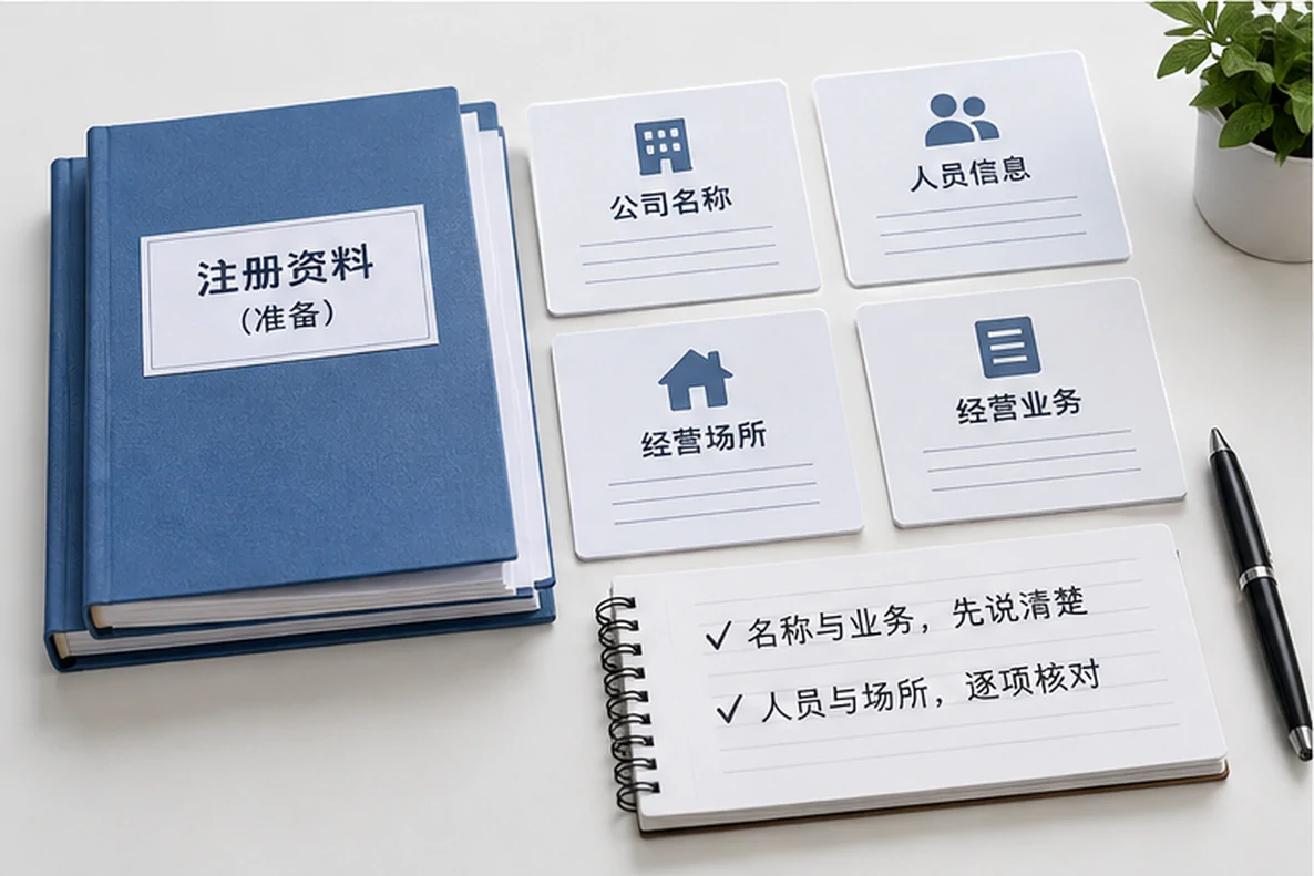 核对注册公司资料与办理事项的服务场景示意