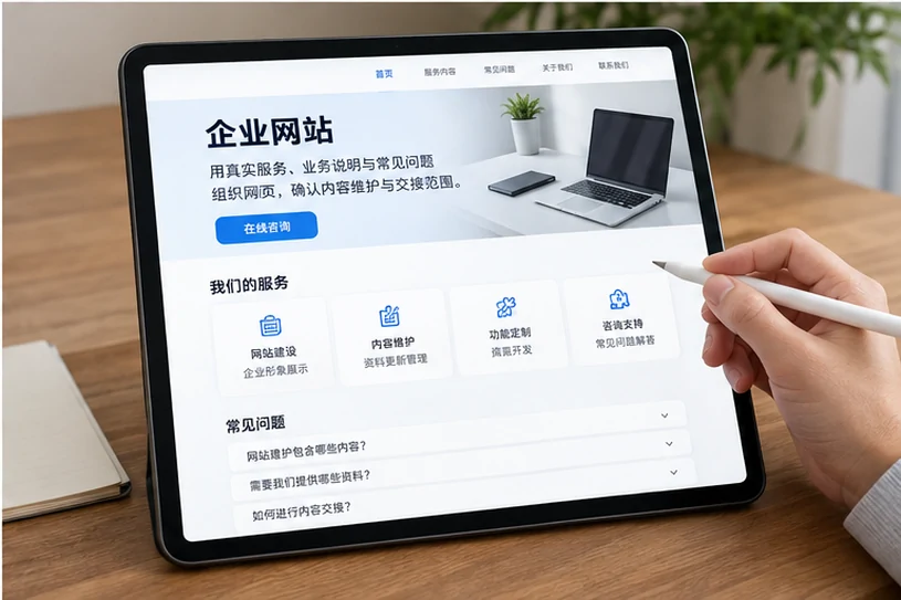 企业网站展示业务与服务信息的场景示意
