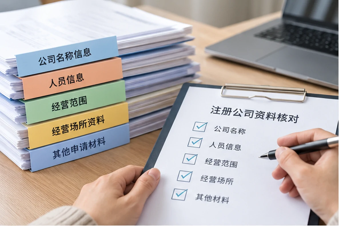 核对注册公司资料与办理事项的服务场景示意