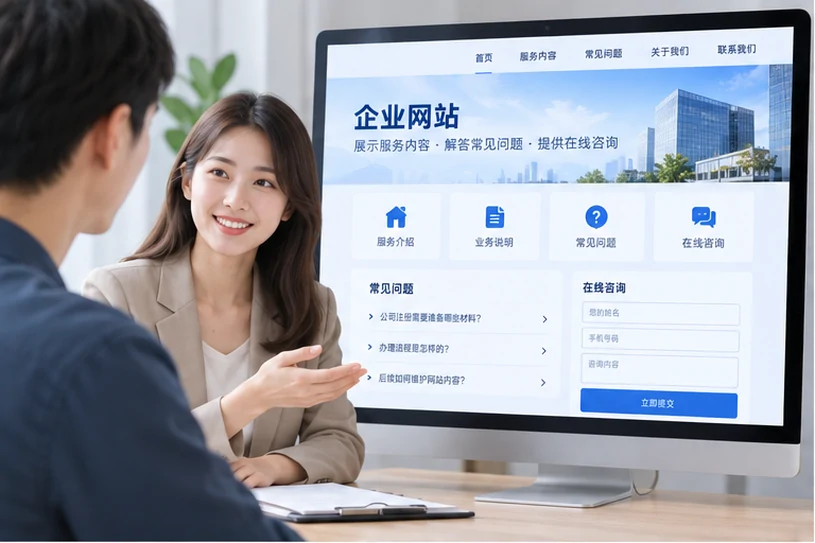 企业网站展示业务与服务信息的场景示意