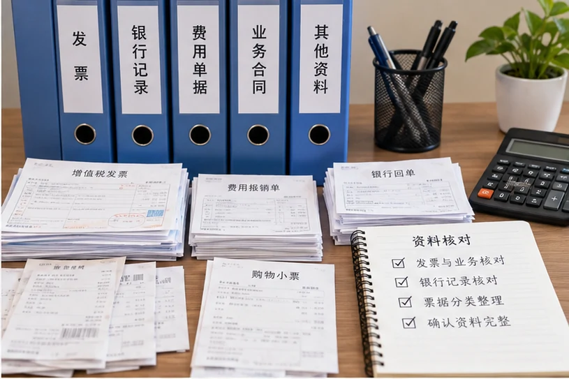 整理企业票据与日常账务资料的服务场景示意