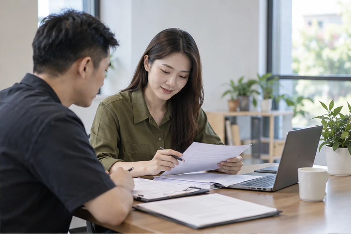 核对注册公司资料与办理事项的服务场景示意